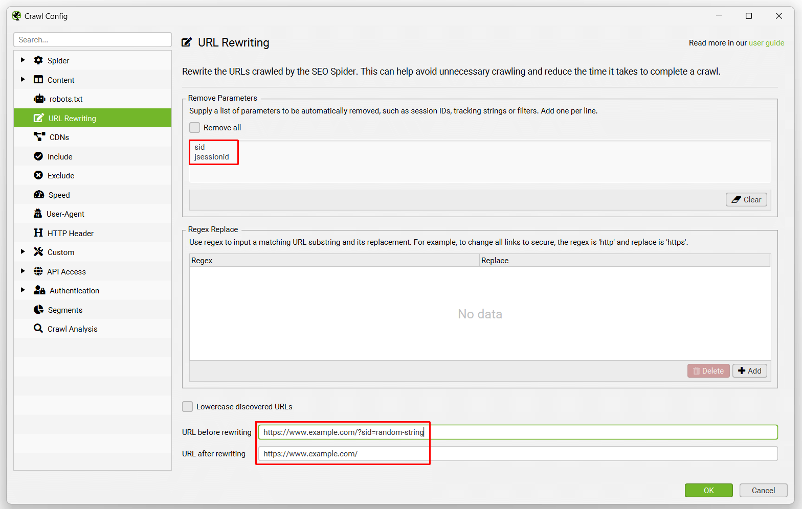 remove parameters, like session IDs yo
