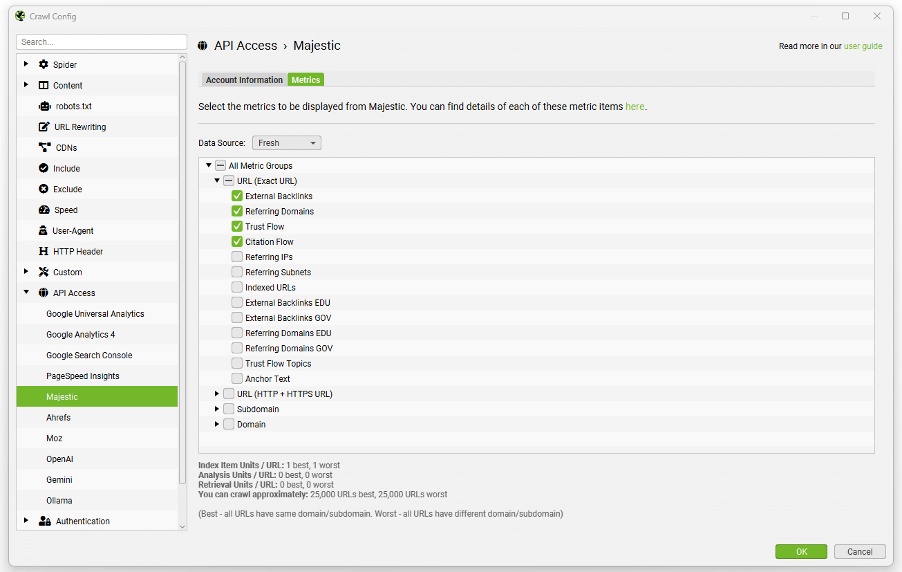Majestic Link API Metrics