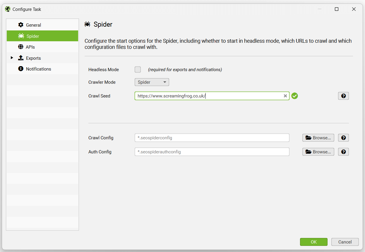 Scheduling Spider tab