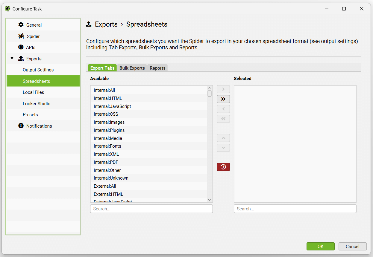 Scheduling Spreadsheets tab