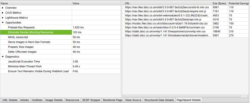 Page Speed Details Tab