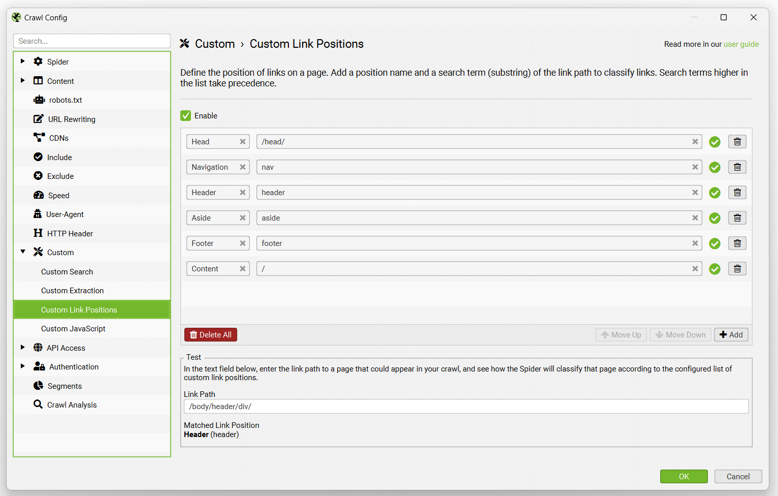 Custom Link Positions